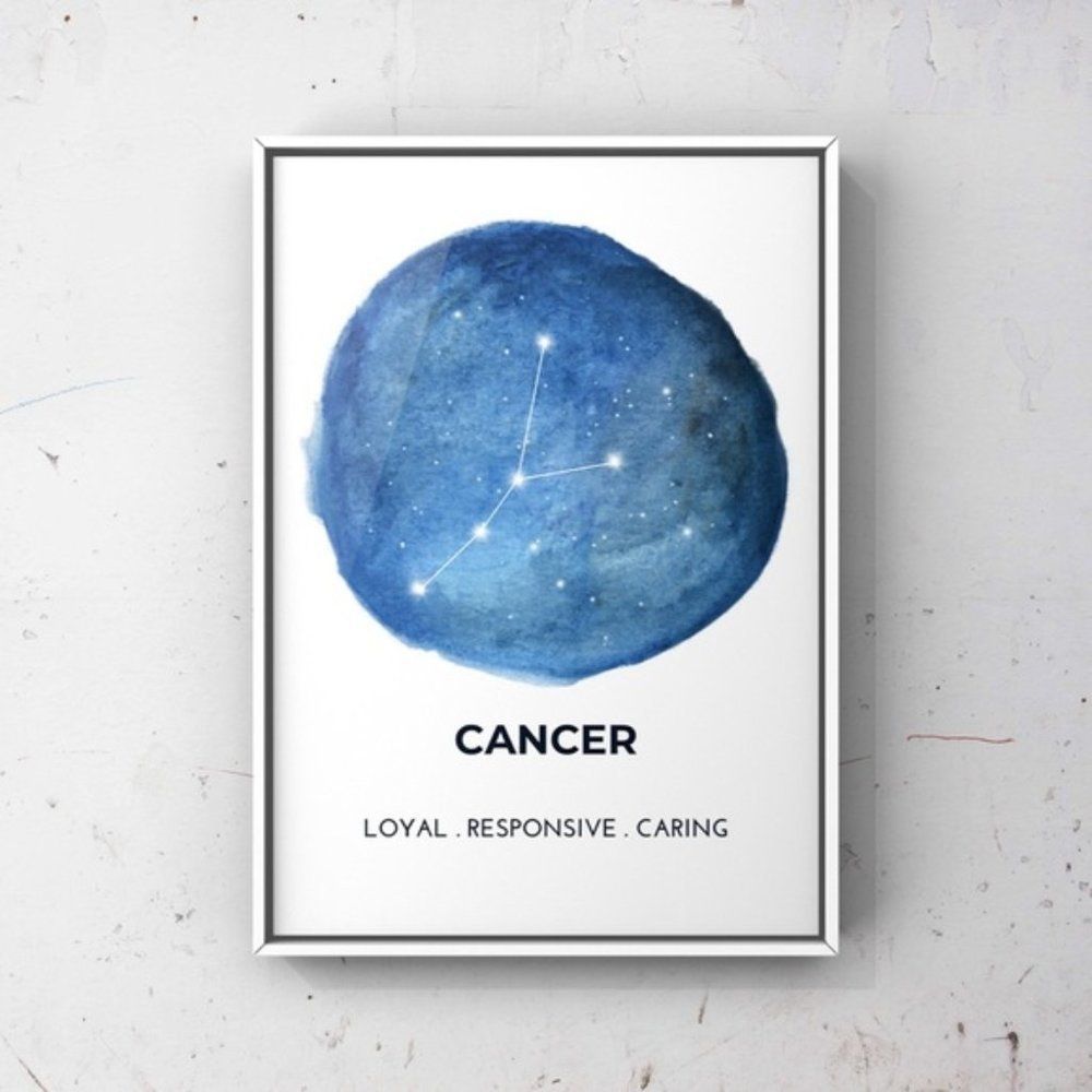Cancer zodiac sign constellation blue art print